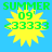Green 'SUMMER' text above yellow sunburst with '09' and '33333' on blue background, four identical static frames.