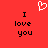 Red background with white pixelated heart above black text reading "I love you" in two mirrored