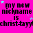 A bright pink background displays repeated text "my new nickname is christ-tayy!" with small blue and purple stars scattered throughout.