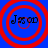 Four identical red concentric circles on a blue background with the text 'Jasod' in black pixelated font inside each circle.
