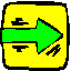 Yellow square icon with green arrow and black motion lines; two states show static arrow or curved arrow animation.