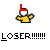 Pixelated character with red cap and yellow shirt displays 'LOSER!!!!!!!!' text below on gray background.
