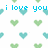 Pixelated heart pattern with blue text reading 'i love you and you know it!!' on white background.