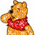 A 2x2 contact sheet of three animated frames showing Winnie the Pooh in a pixelated style with red bandana, each frame displaying slight pose variations against white background.
