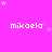 A static image with a bright pink background featuring repeated white text 'mikaela' and scattered white star shapes.