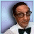 Animated contact sheet of a man in glasses and bow tie with changing text labels across frames on purple background.