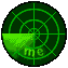 Green radar-style circular icon with rotating green wedge, displaying 'me' text in lower-left and 'e-mail' text across the top as animation progresses.