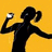 Silhouette of a person with pigtails holding a cup against yellow background, transitioning to green background silhouette.