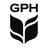 Black and white pixelated icon with 'GPH' text above a stylized leaf or wing symbol on a white background.