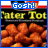 Animated sequence of orange fried food items under 'Gosh!' and 'Fater Tot' text with blue border.