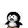 Pixelated penguin with black head, white body, orange beak and feet in multiple poses including front-facing, side views, and silhouette.