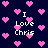 Dark blue background with scattered pink pixelated hearts and repeated white text reading "I Love Chris" in a blocky font.
