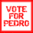 red-bordered white squares with 'VOTE FOR PEDRO' text, where some words are replaced by yellow-highlighted alternatives like 'IF', 'YOU', 'ME', and 'ALL'. A black square in the bottom-left corner displays 'made at ICON HELL .com' in orange pixelated font