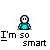 Pixelated character in cyan shirt with changing speech bubbles and poses over gray background, each showing 'I'm 50 smart' text.