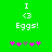 Green background displays white text "I <3 Eggs!" with pink and gray pixelated symbols below, showing animation changes in symbol colors.
