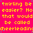 A static image with bright pink background and yellow pixelated text repeating 'twirling be twirling be easier? No easier? No that would that would be called cheerleading' in horizontal bands.