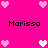 Pixelated pink background with repeated 'Marissa' text and heart symbols in white and pink.