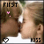 Animated contact sheet of a kissing couple with changing text and small symbols above their heads, displayed in 4x4 grid format with gray background transparency.