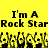 Yellow background with black pixelated text reading "I'm A Rock Star" repeated twice, below which are multiple pixelated figures with raised hands.