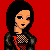 Pixel art contact sheet showing a female character in red and black attire across six frames with text reading "Steal me... I'm in my room" on a solid red background.