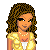 Pixel art contact sheet showing a fashion doll's outfit components and text labels for UGGS boots, with visible character head, torso, skirt, legs, and footwear in yellow/gold tones.