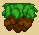 Pixel art of a small floating island with green foliage on top and brown soil below, set against a light beige background.