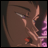 A 48x48 pixel buddy icon featuring a close-up of an anime-style character's face on the left and stylized text on the right, with visible pixelation and dithering effects.
