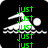 Animated pixel art shows a swimmer silhouette with repeated text overlays in green on black background, transitioning between 'just' and 'keep' text variants.