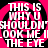 A static image with repeated text over a pink and black background featuring circular patterns.