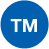 Blue circular icon with white 'TM' text centered on a solid background.