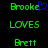 Green pixelated text 'Brooke' with blue heart symbol, 'LOVES', and 'Brett' on black background; left side shows animated heart replacement.