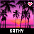 Pixelated sunset scene with palm trees, pink and purple sky gradient, two heart symbols above the horizon line.