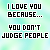 nine text-based on a light blue-green gradient background, each displaying 'I LOVE YOU BECAUSE...' followed by unique affectionate phrases
