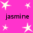 A static image with a bright pink background featuring multiple white star shapes and repeated black text reading "jasmine" in a pixelated font.