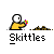 Animated contact sheet of a yellow stick figure planting seeds that grow into rainbows, with text "Skittles" beneath each frame.