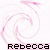 A pink spiral animation with the name "Rebecca" displayed in black text on a light background, showing subtle motion changes across frames.