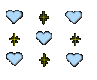 Light blue hearts and brown crosses on gray background, with animated changes in cross positions across frames.