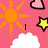 Pink background with orange suns, yellow stars, white clouds, and pink hearts; text reads "I LOVE YOU!!" in black pixelated font.