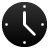 Black circular clock face with white hour and minute hands pointing to 12:23, four white square hour markers at cardinal positions, pixelated rendering on light gray background.