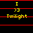Yellow text and red lines on black background with repeated 'I >3 Twilight' elements in two