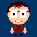 Pixelated cartoon character with brown hair, white square glasses, and red-and-black outfit in six poses against blue background.