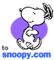 A 2x2 contact sheet of four animated frames showing Snoopy in various poses against a purple circular background with "to snoopy.com" text below each frame.