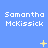 Blue background with repeated white text "Samantha McKissick" and yellow star-like symbols in a pattern