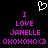 Pixelated icon with black background, white heart outline at top, and two identical pink text blocks reading "I LOVE JANELLE OXOXOXO<3" below.