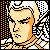Pixelated 50x50 static buddy icon featuring a stylized male face with orange hair and black outlines against a checkered background, rendered in retro video game art style.