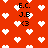 Red background with white pixelated hearts and black text reading E.C., J.B., and <3 in multiple positions.