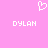 Pixelated white heart symbol above two instances of the name DYLAN on a solid pink background.