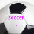 A soccer ball icon with 'SOCCER' text and animated pink symbols below it, cycling through dot, arrow, diamond, and checkmark shapes.