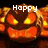 Pixelated pumpkin faces with glowing eyes and mouths, overlaid text reading 'Happy Halloween!!!' on a dark background.
