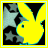 Two side-by-side pixelated bunny head icons with star backgrounds, one yellow with cyan border, the other pink with magenta border.